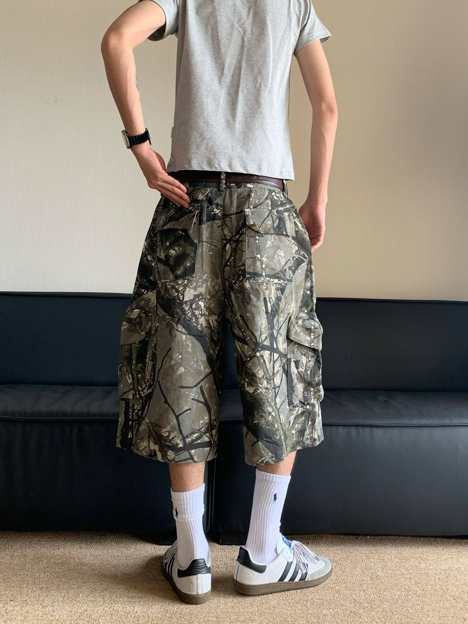 Thesupermade Retro Camouflage Fallen Leaves Cargo Jorts - 2166