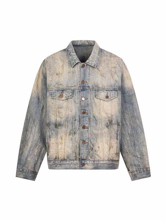 Veste en jean effet vieilli avec strass teints dans la boue - 2336
