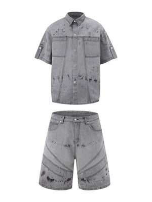 Distressed Washed Workwear Denim Set