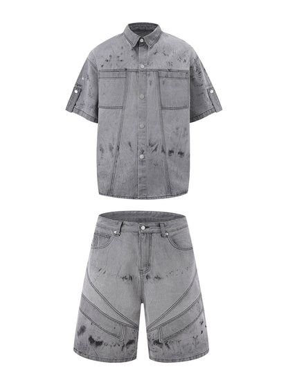 Distressed Washed Workwear Denim Set