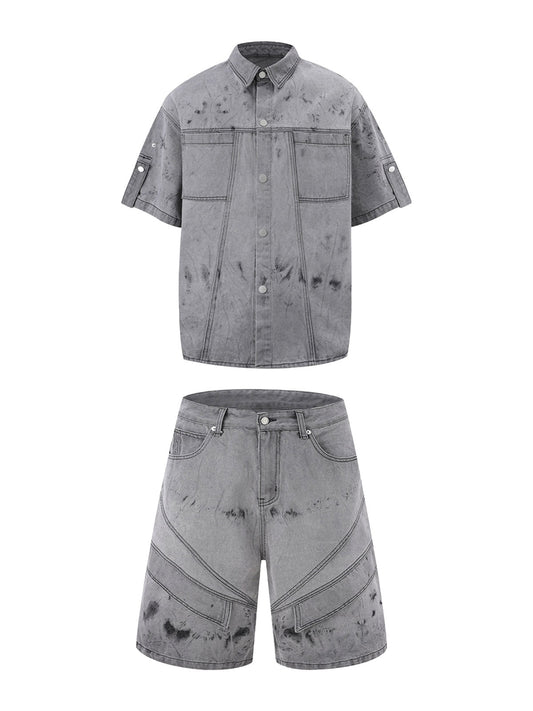 Distressed Washed Workwear Denim Set