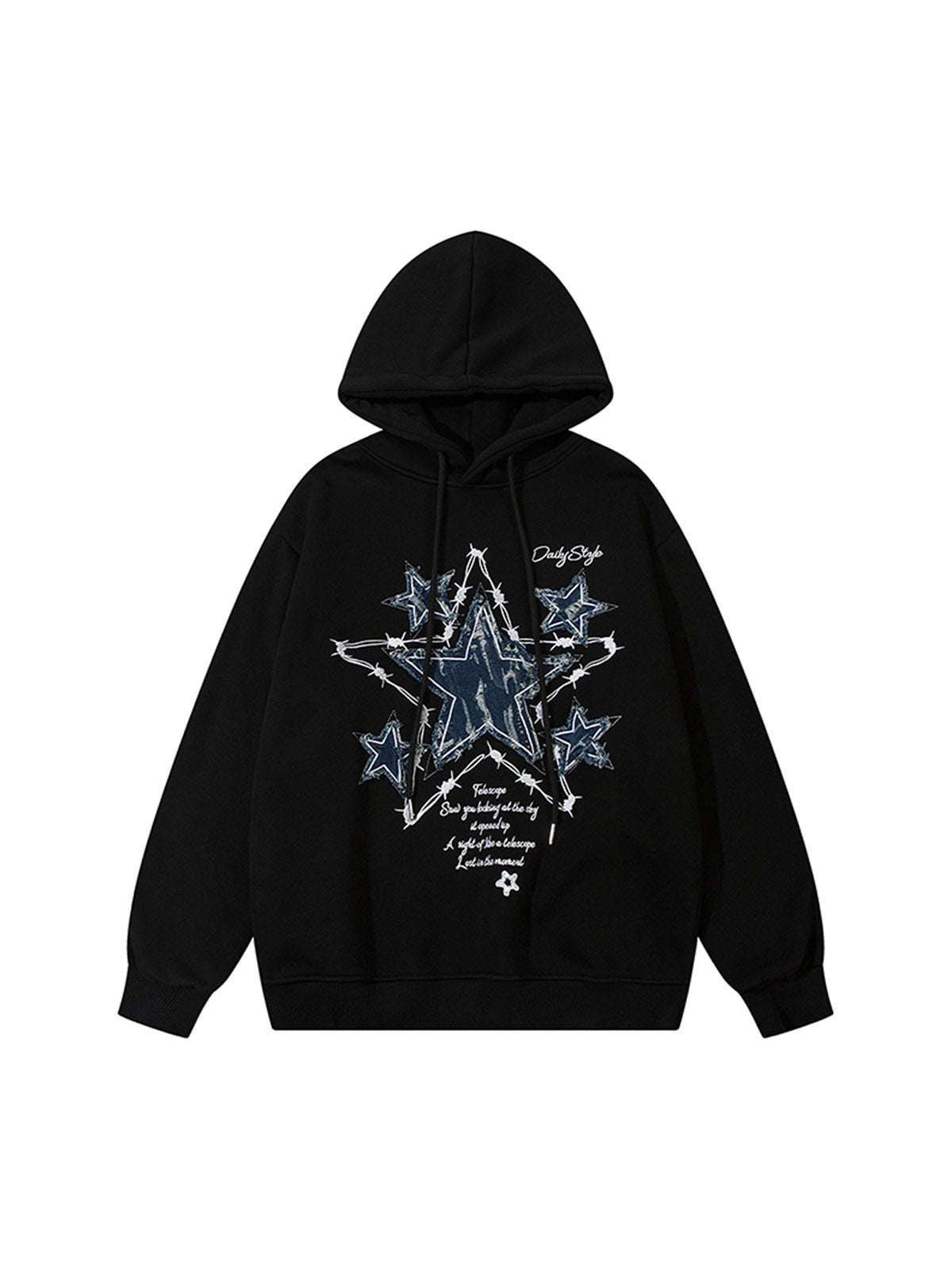 Thesupermade Star Patch Embroidered Hooded Fleece Sweatshirt