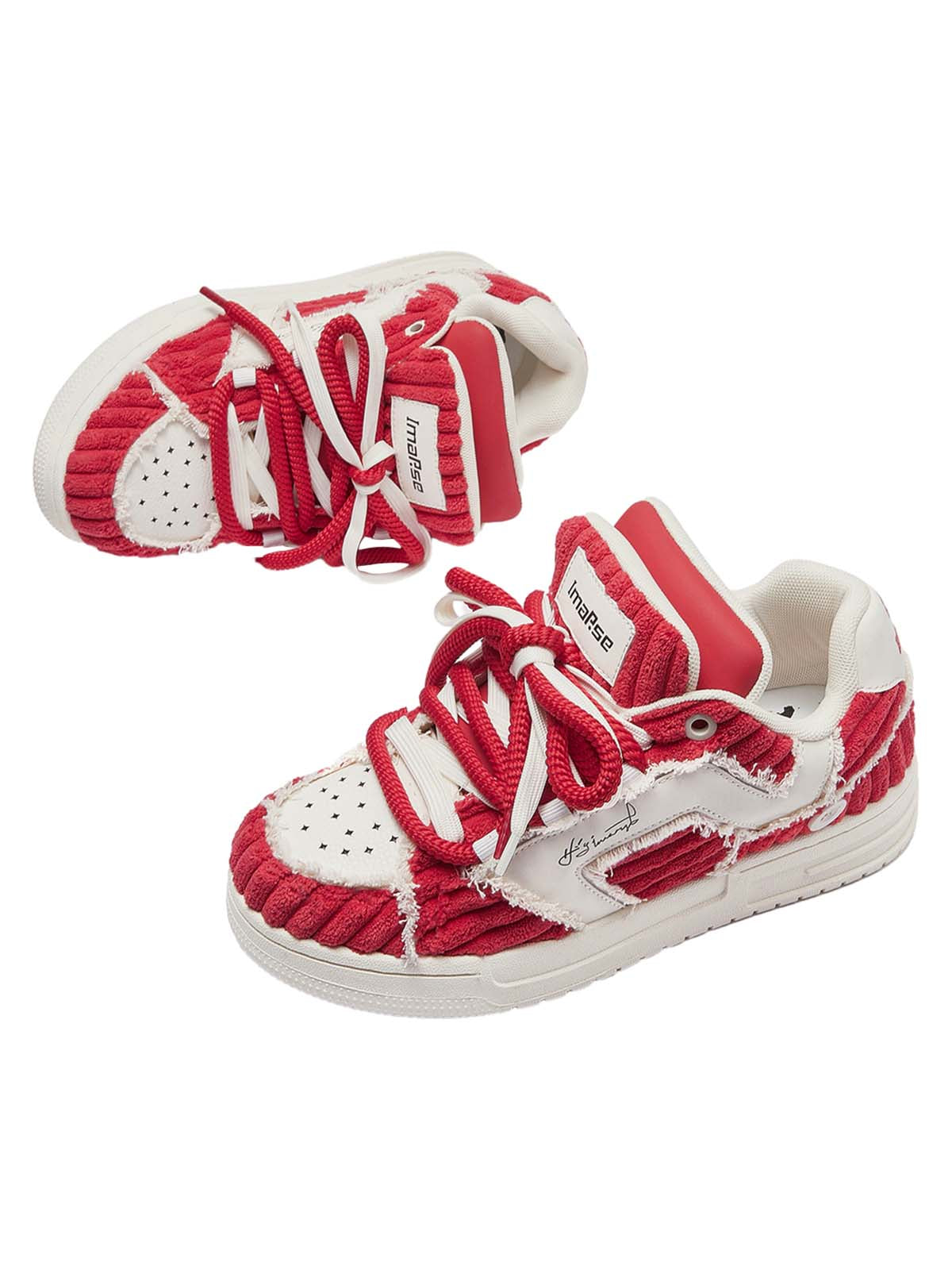 Red Contrast Color Button Decorated Sneakers - 2294