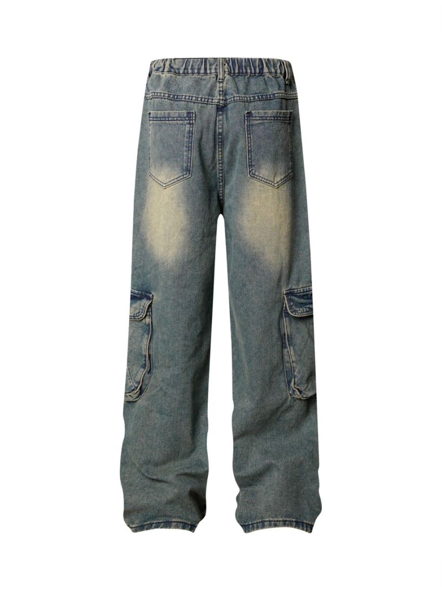 Washed Distressed Multi-Pocket Cargo Jeans