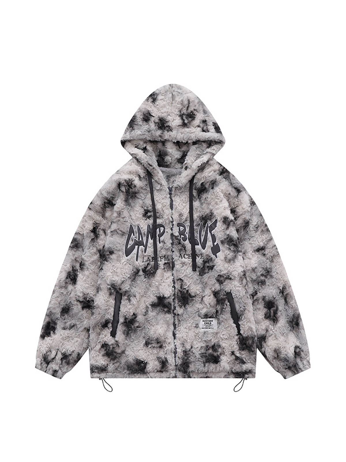 Thesupermade Letter Embroidered Hooded Fleece Sherpa Jacket