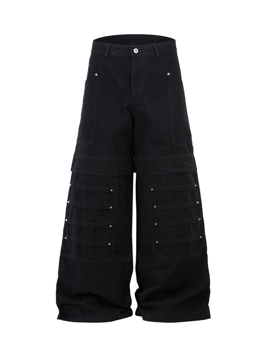 Deconstructed Split Rivet Cargo Jeans