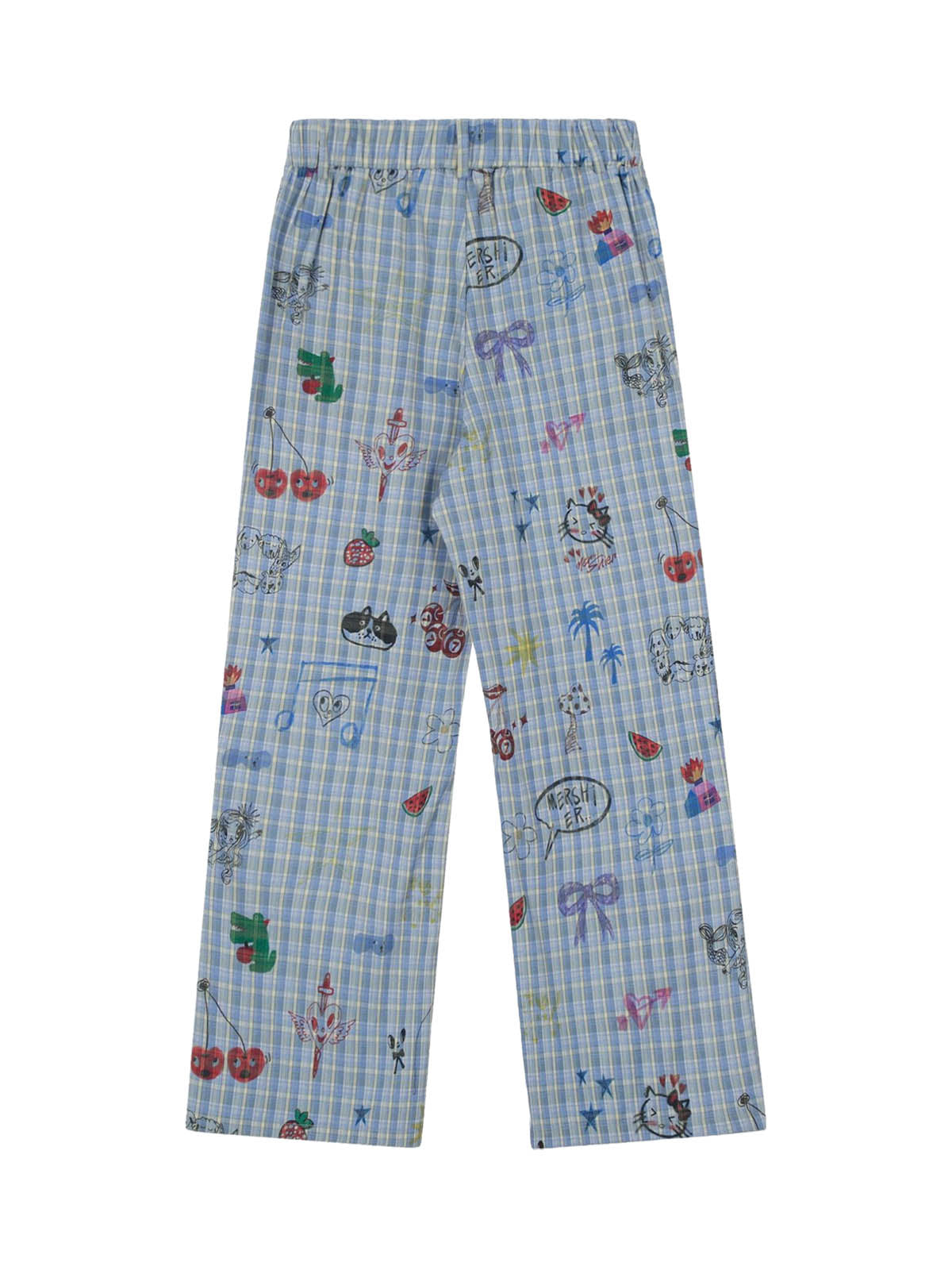 Pantalon à carreaux amusant à imprimés floraux et fruités