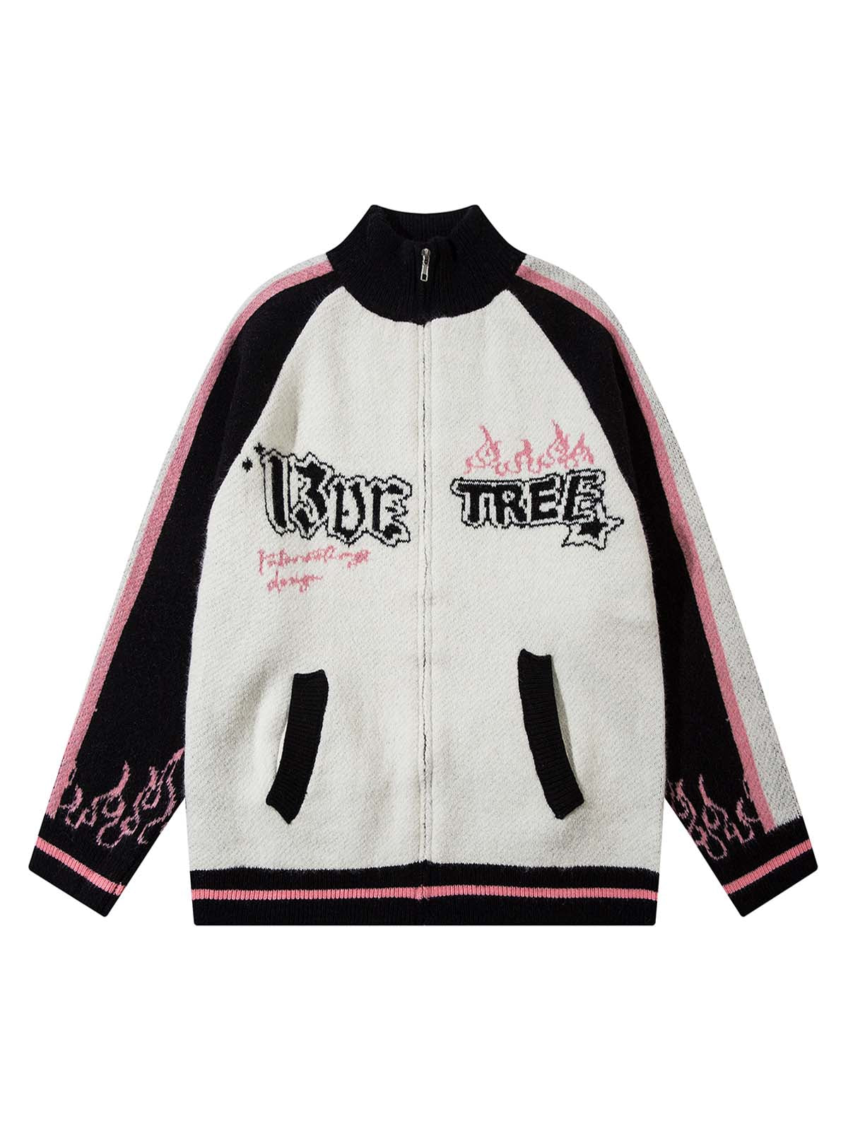 Pull zippé à col montant en jacquard de couleur contrastée Thesupermade