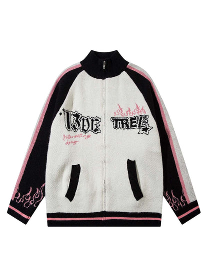 Pull zippé à col montant en jacquard de couleur contrastée Thesupermade