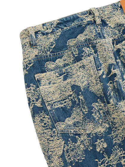 Gerade Jeans im Landscape-Jacquard-Stil