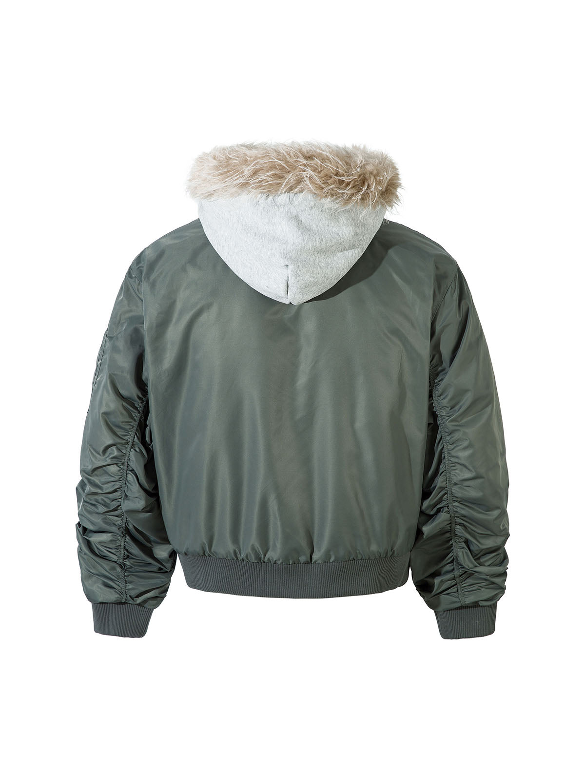 Faux Two-piece Fur Hooded Fleece Bomber Jacket