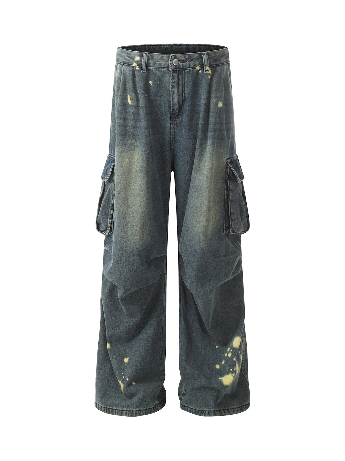 Spray-painted Reverse Pleated Cargo Jeans - 2293