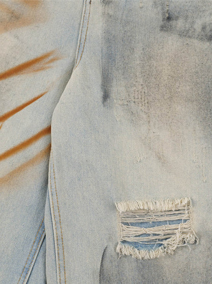 Thesupermade – Punk High Street – Schmutzige, zerrissene Jeans-Jeanshose 