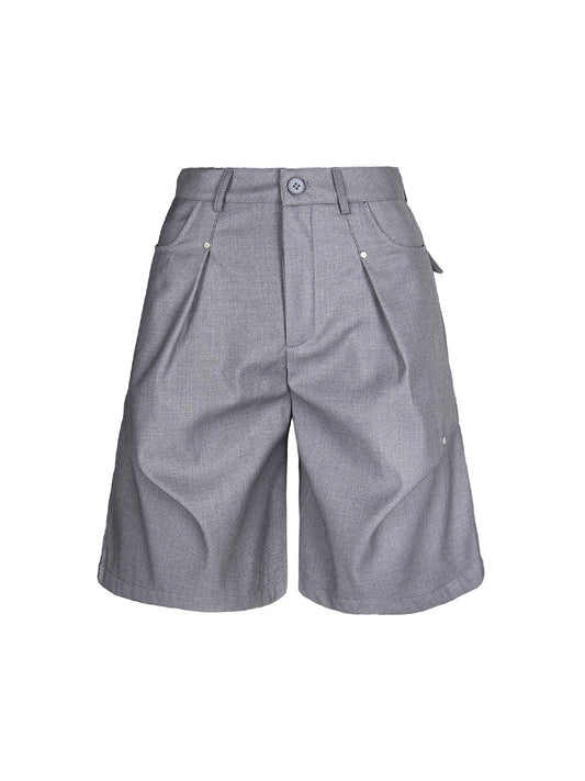 Street Retro Pleated Rivet Shorts