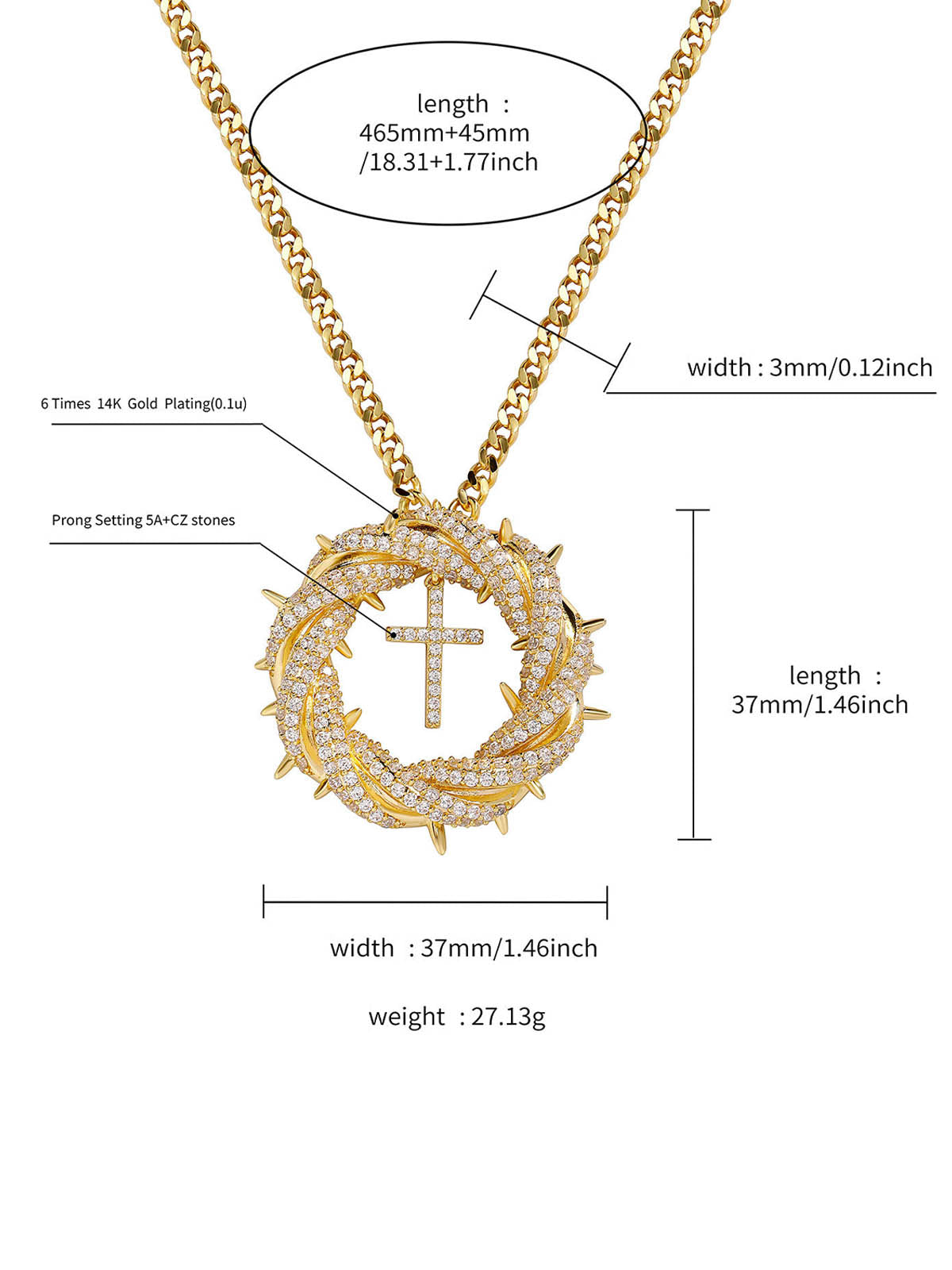 Twisted Cross Zircon Pendant Copper Necklace