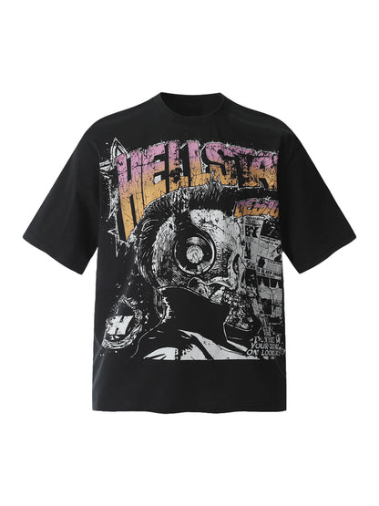 Black Graphic Crew Neck T-Shirt - 2381
