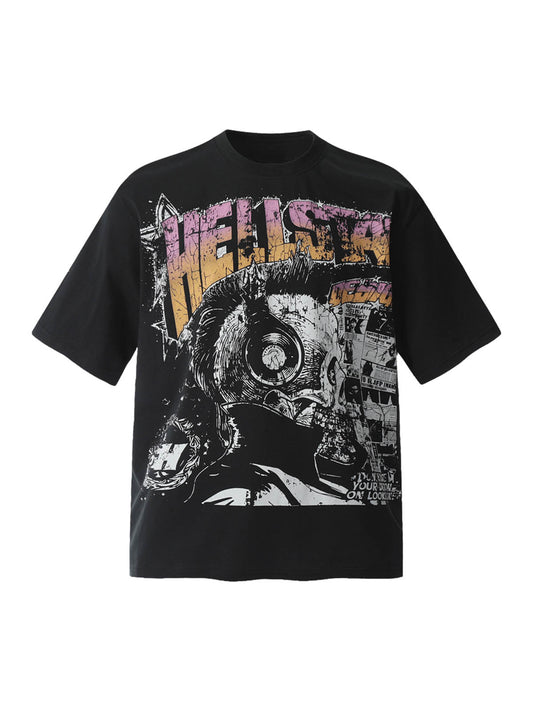 Black Graphic Crew Neck T-Shirt - 2381