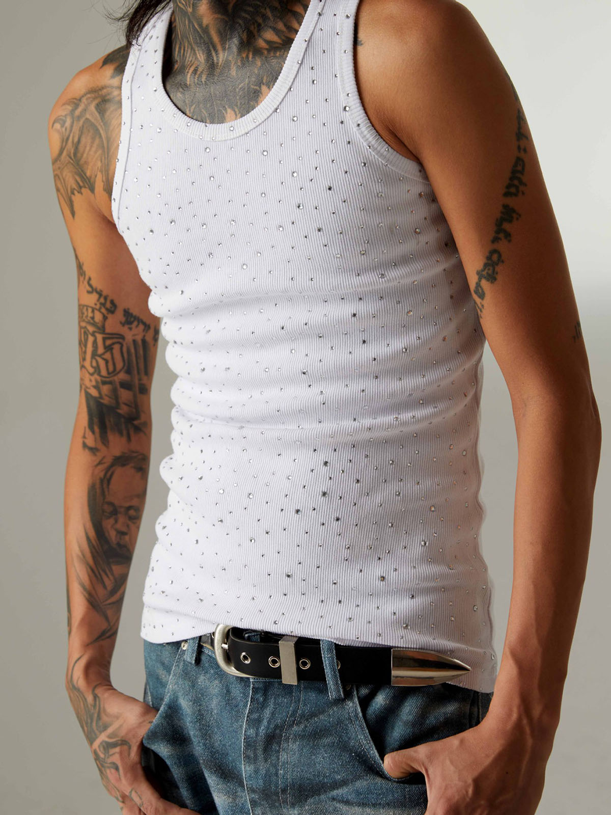 Street Heavy Rhinestone Threaded Vest