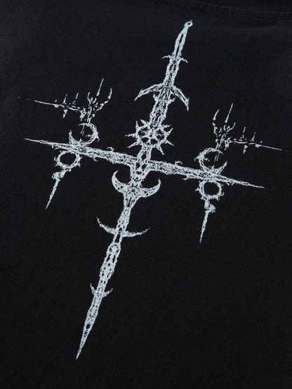 T-Shirt aus schwerer, gewaschener Baumwolle mit Kreuzschild-Print