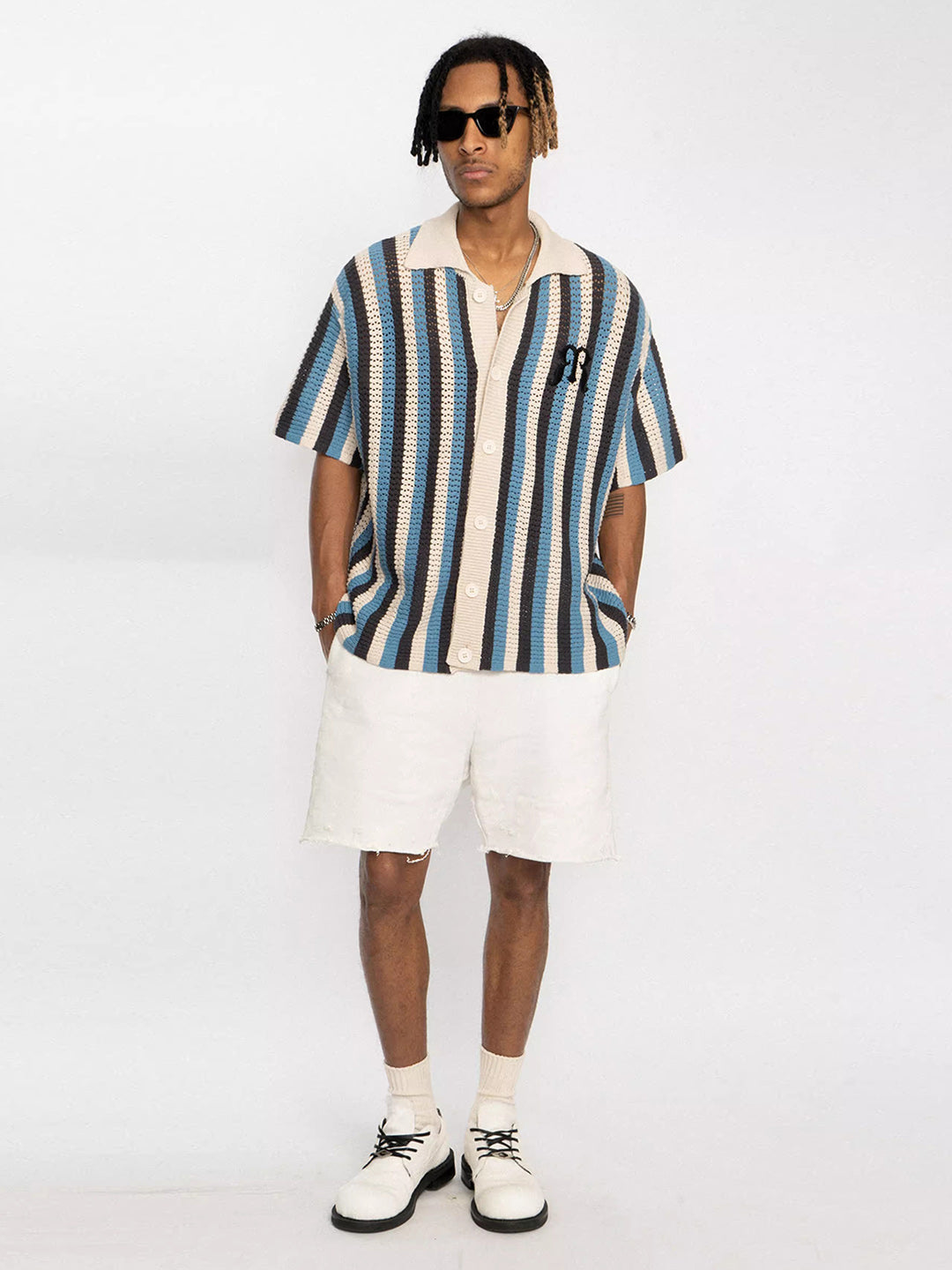 Thesupermade Striped Embroidered Short-sleeved Shirt