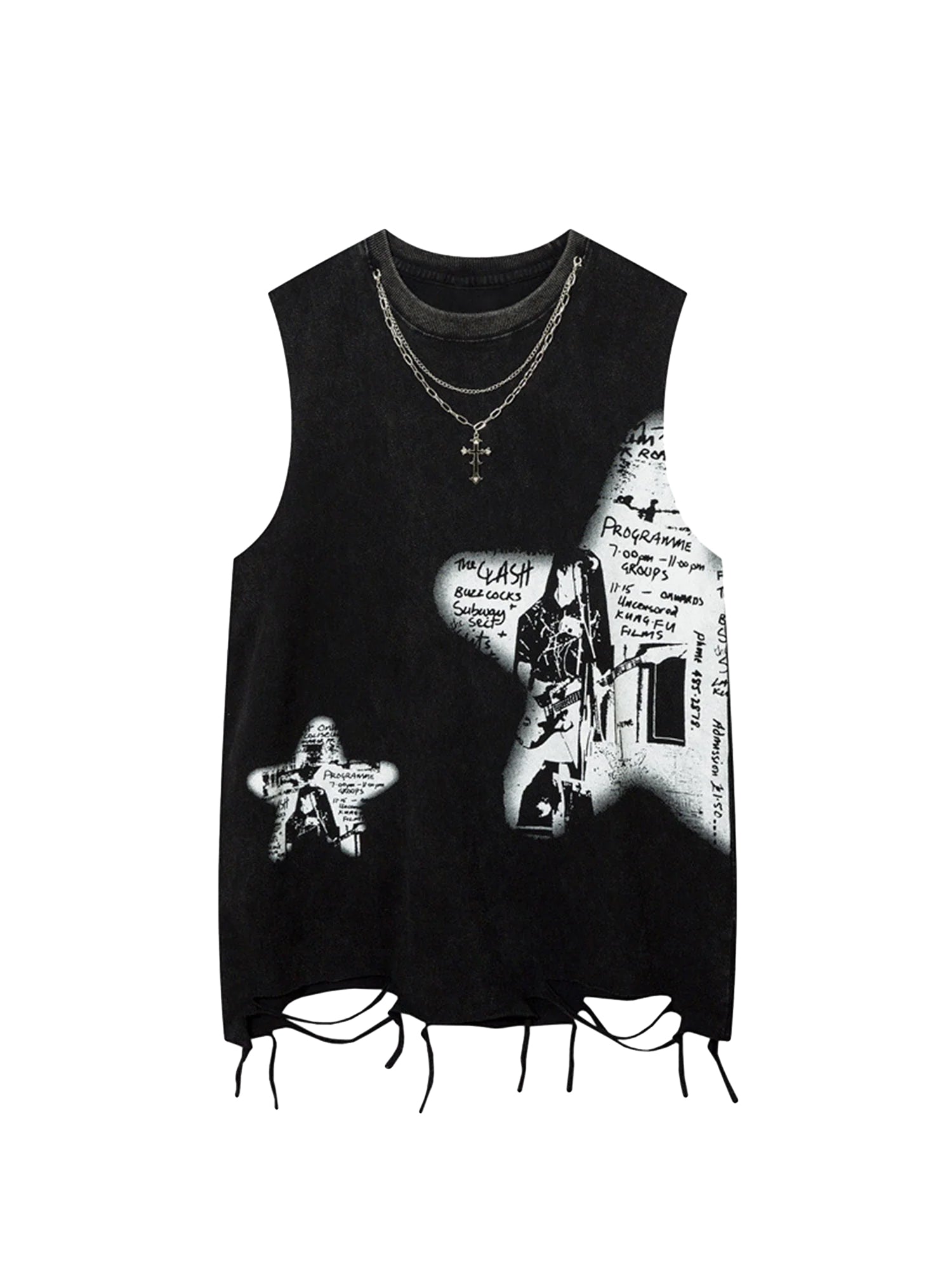 Thesupermade Vintage Necklace Star Print Hip-hop Tank Top - 2070