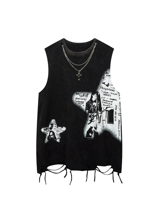 Débardeur hip-hop imprimé étoiles et collier vintage Thesupermade - 2070