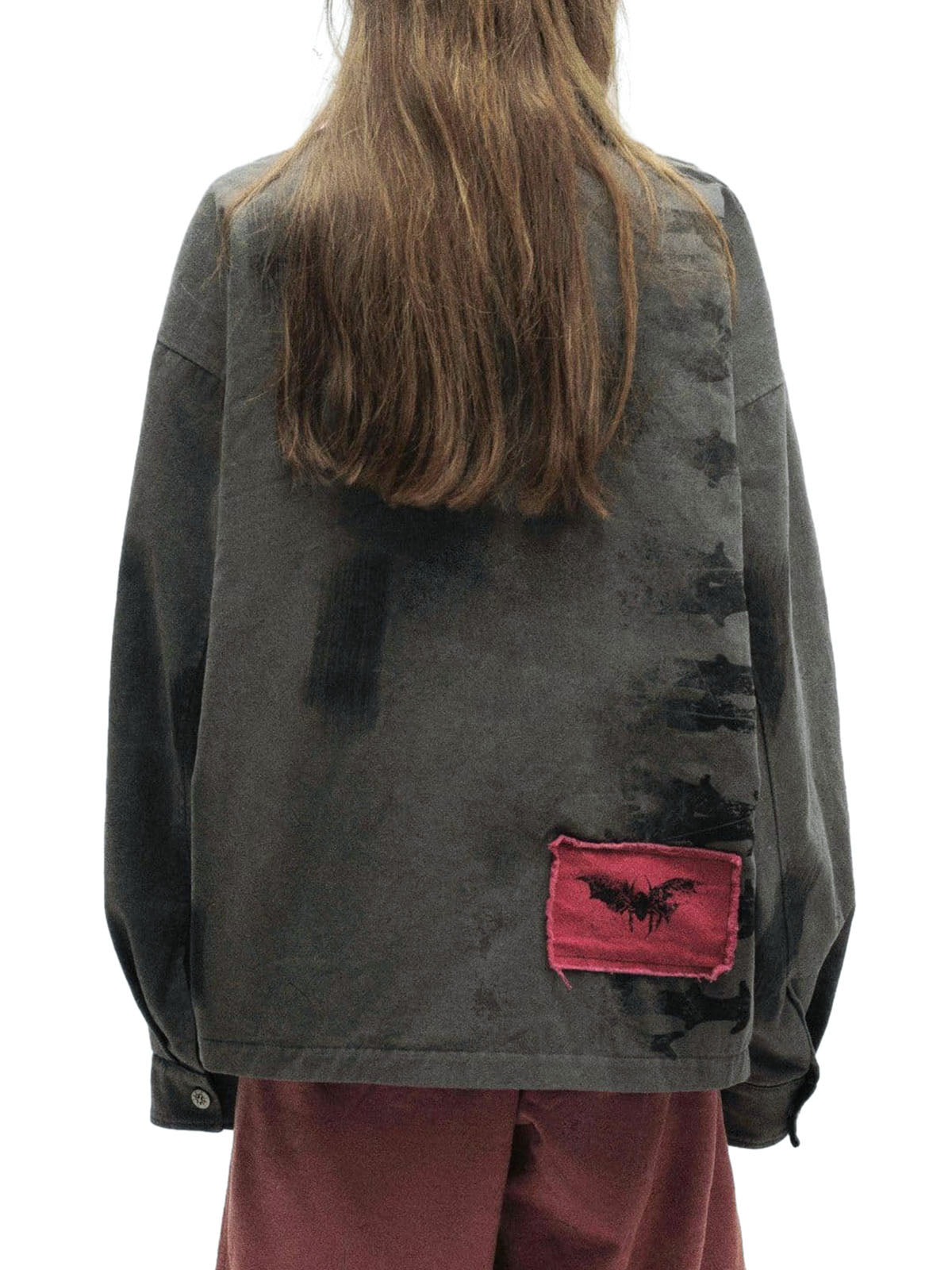 Patchwork-Scheunenjacke im Wasteland-Stil mit Portrait-Print