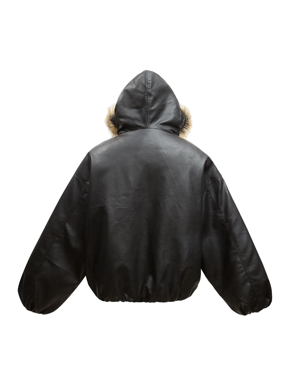 Rivet Pocket Fur Hooded Fleece Leather Jacket