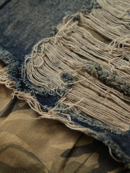 Jorts baggy déchirés et délavés camouflage