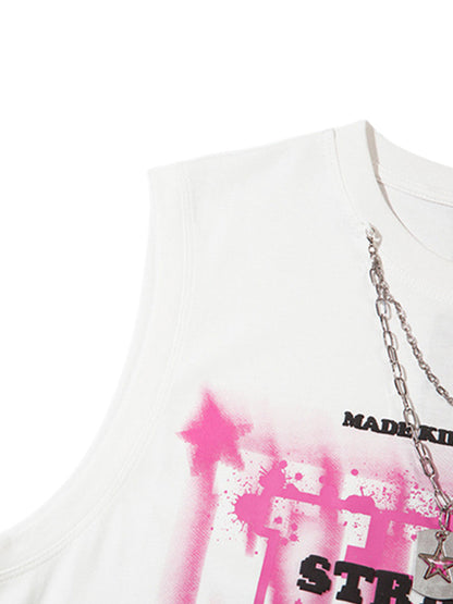 Street Retro Star Chain Print Vest