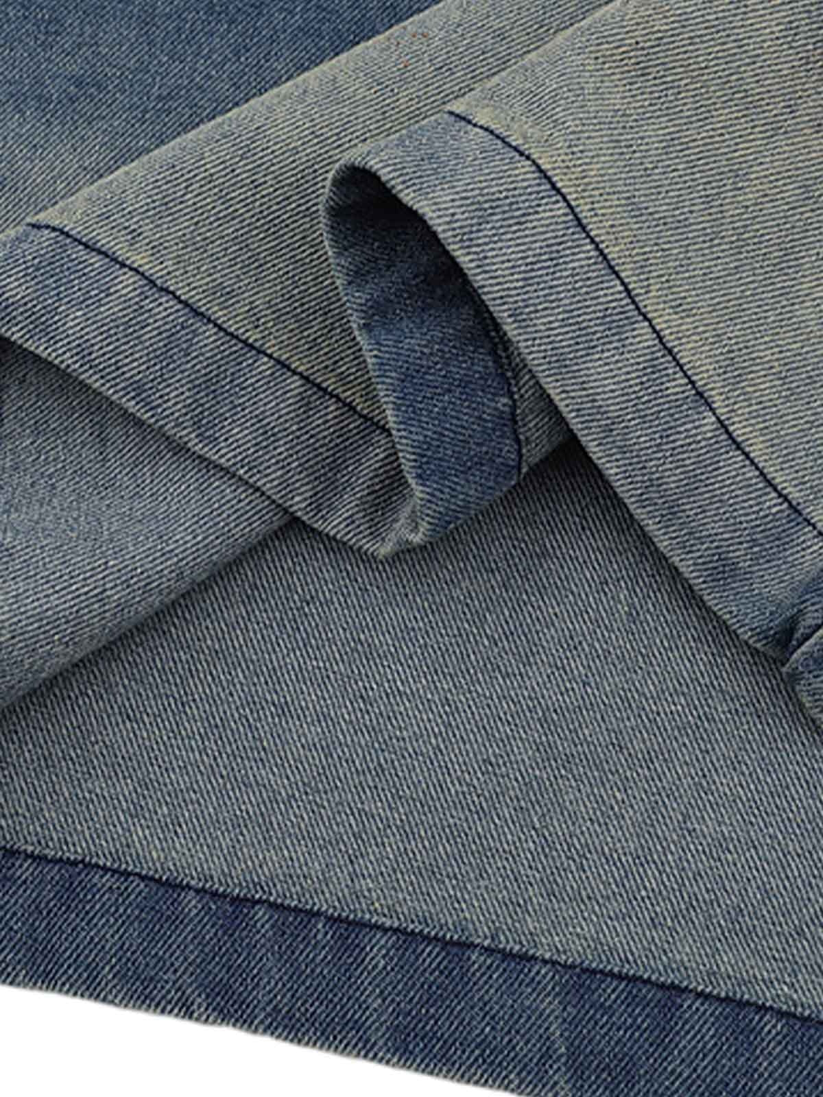 T-Shirt aus gewaschenem Patchwork-Denim mit Farbverlauf im Used-Look
