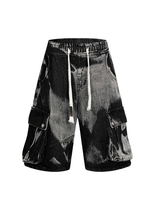 Cargo-Jeanshose mit Batikmuster und Kordelzug