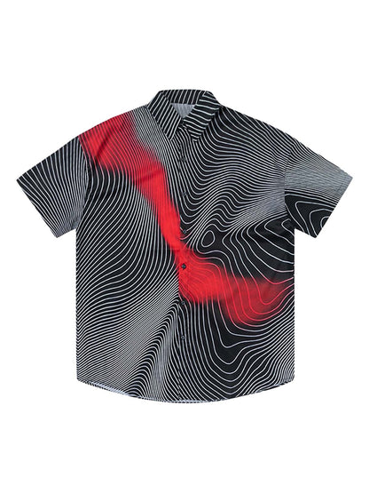 Striped Graffiti Line Button-Up Shirt