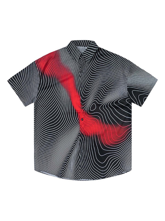 Striped Graffiti Line Button-Up Shirt