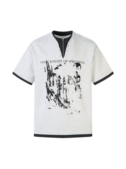 T-Shirt mit Retro-Faux-Print im Zweiteiler