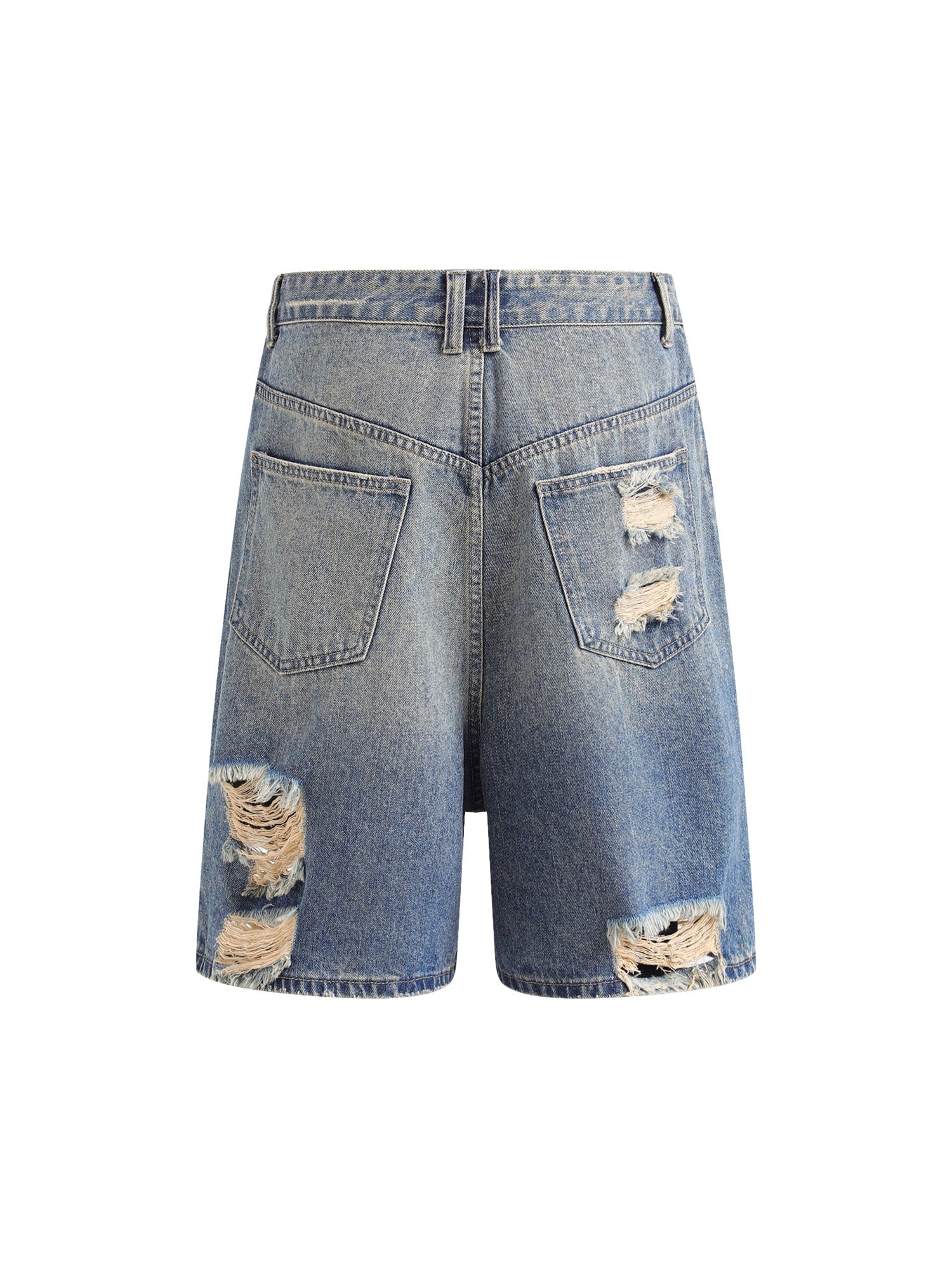 Thesupermade Hip-hop Ripped Washed Denim Jorts