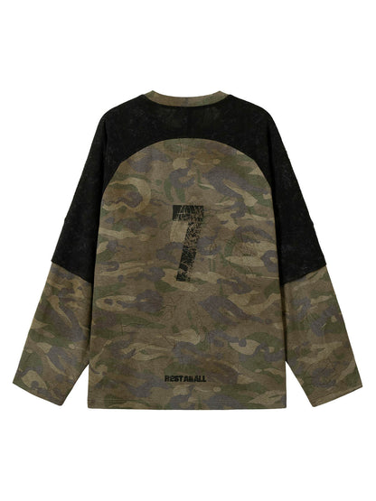 Zweiteiliges Langarm-T-Shirt mit Camouflage-Muster und Kunstfellmuster