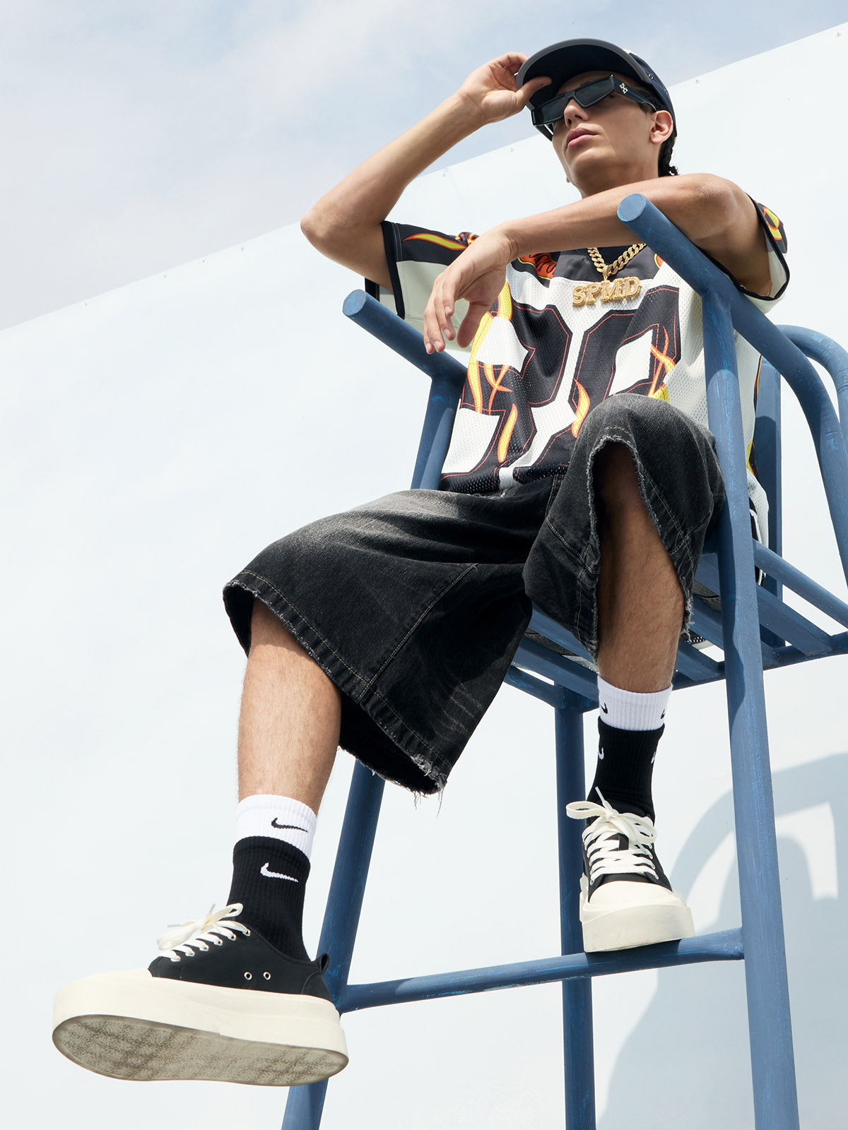 T-Shirt im Jersey-Stil mit Flammen-Print
