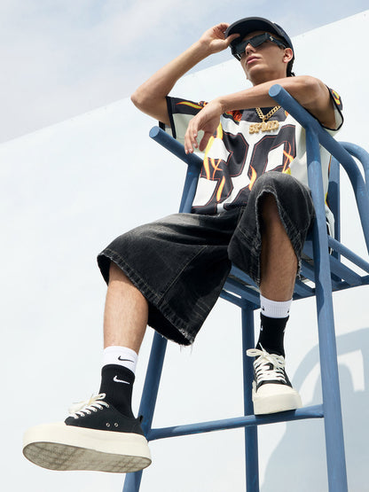 T-Shirt im Jersey-Stil mit Flammen-Print