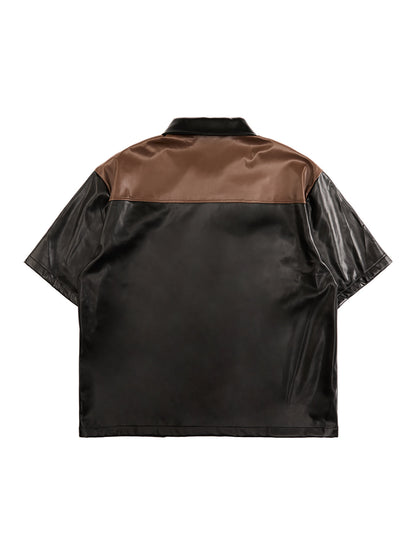 Gangster Rap Patchwork Contrast Leather Shirt