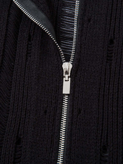 Chemise à manches courtes zippée en tricot noir Cleanfit