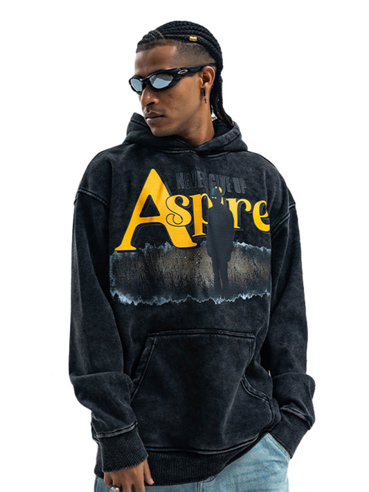 Schwerer, gewaschener Fleece-Hoodie mit Buchstaben-Portrait-Print