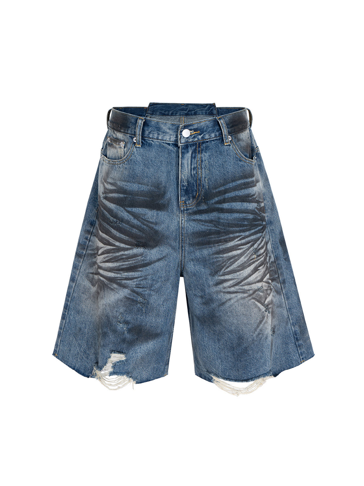 Tie-Dye Distressed Denim Shorts