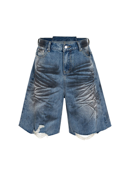 Tie-Dye Distressed Denim Shorts