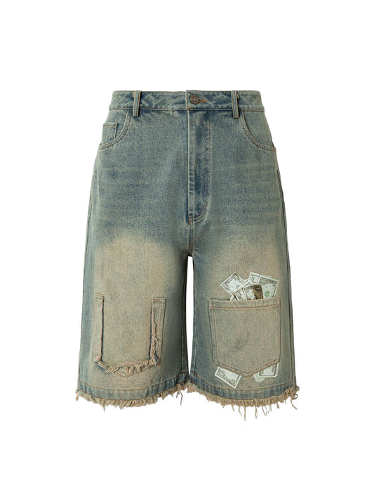 Jorts mit verwaschenem Farbverlauf und Raw Edge