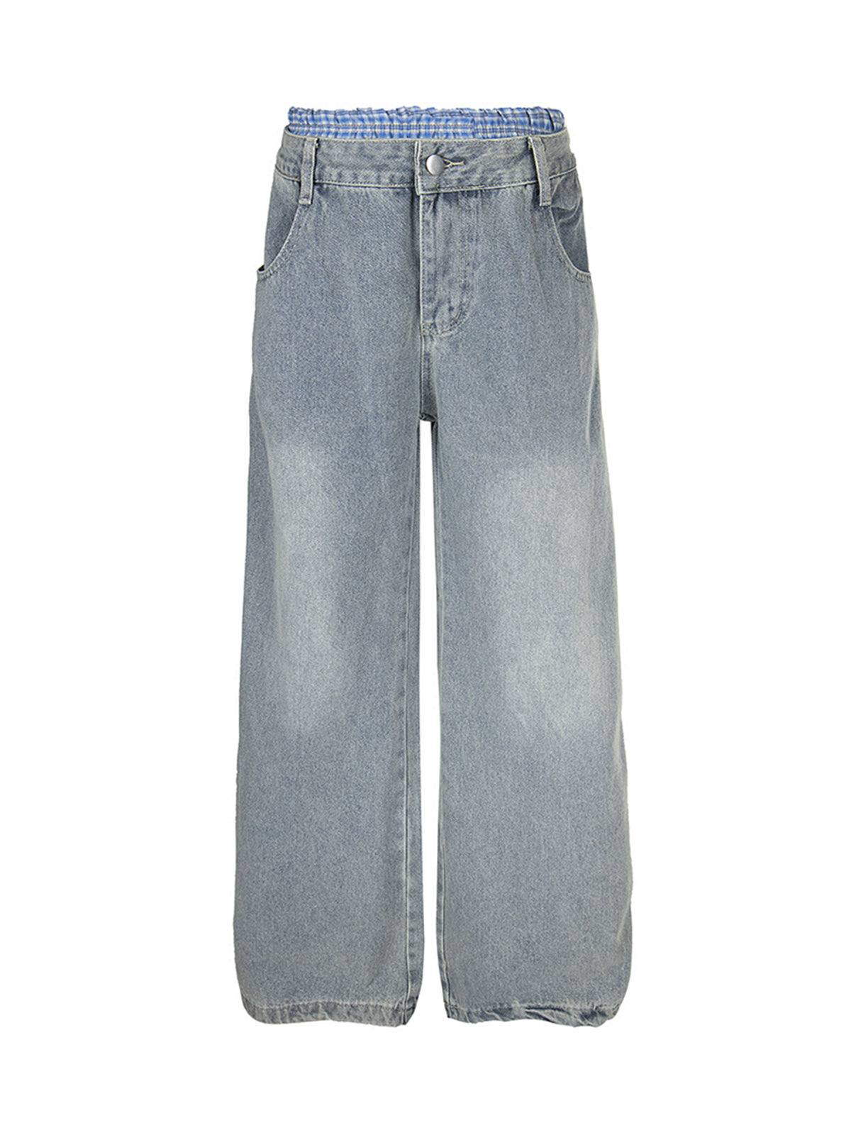 Plaid Double Waist Baggy Jeans