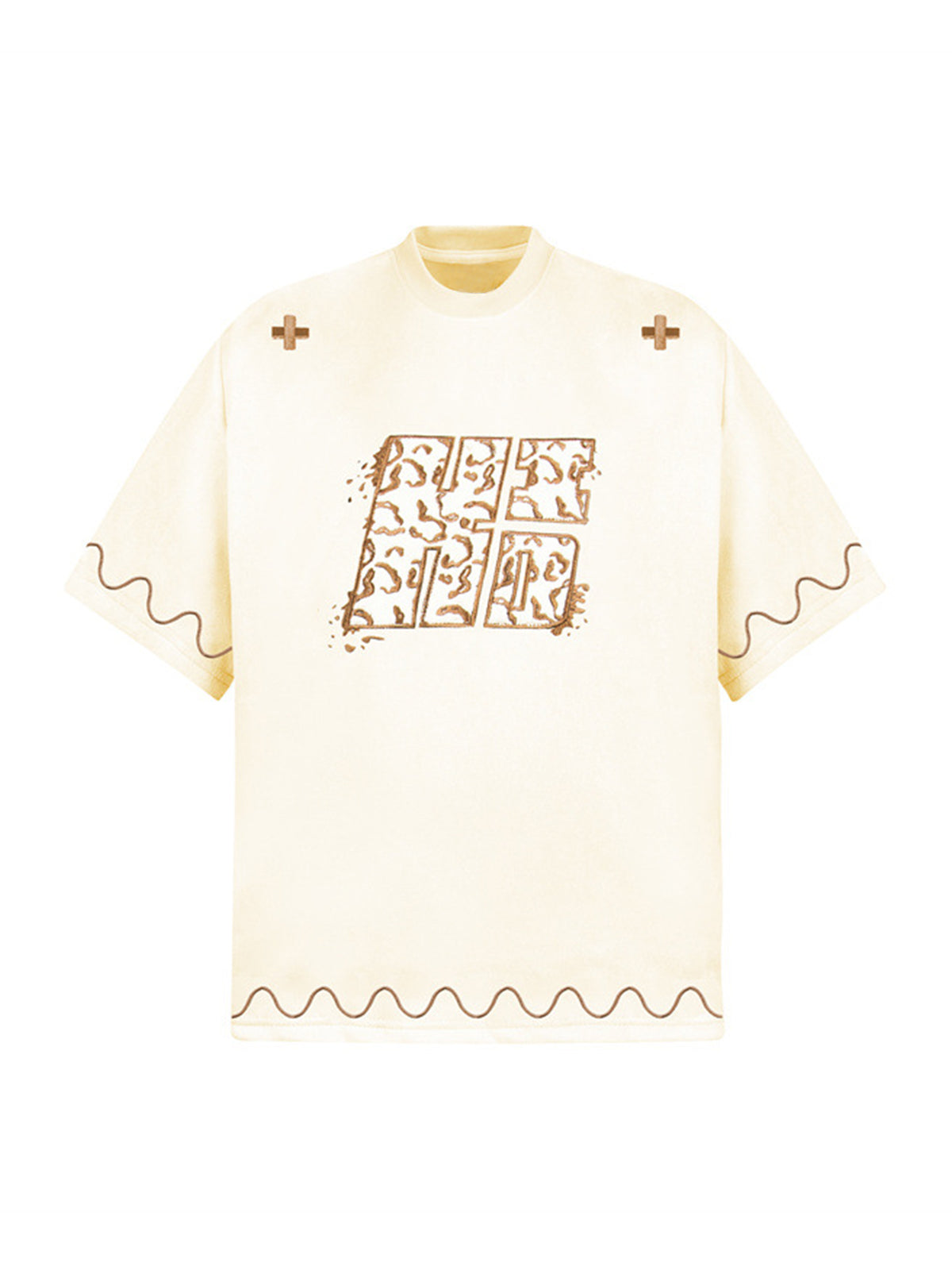 T-shirt imprimé croix et vague
