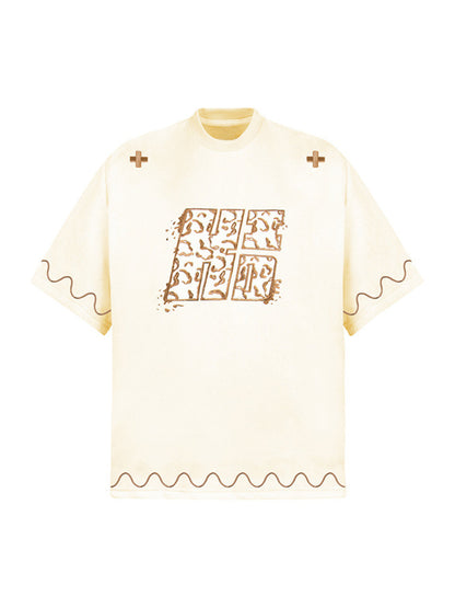 T-shirt imprimé croix et vague