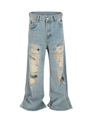 Ripped Distressed Baggy Flare Jeans