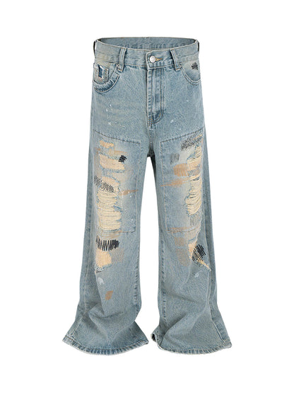 Ripped Distressed Baggy Flare Jeans